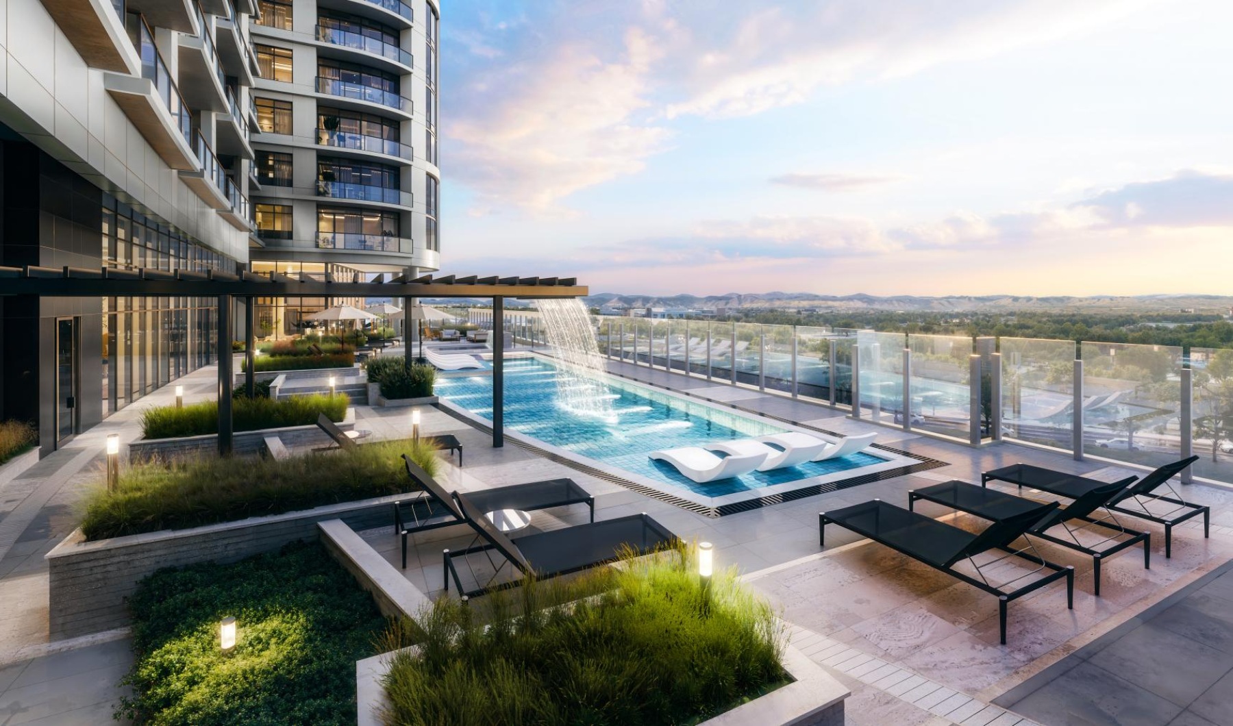 a swimming pool on a balcony