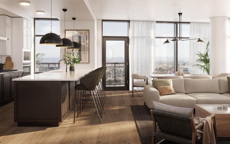 a living room with a large window