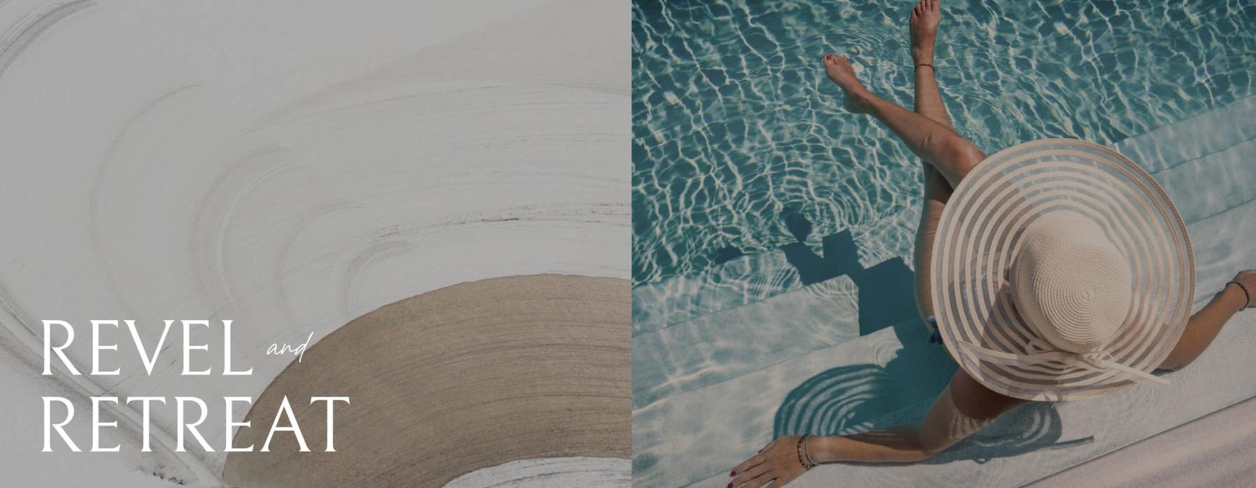 edited image showing a woman laying in a pool