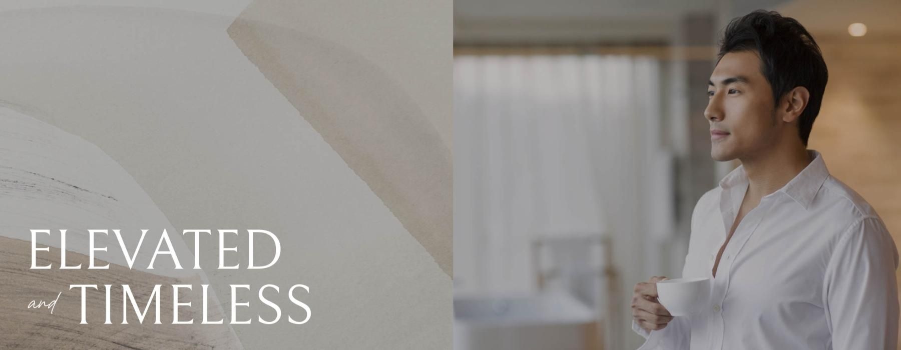 edited graphic showing a man holding a cup of tea